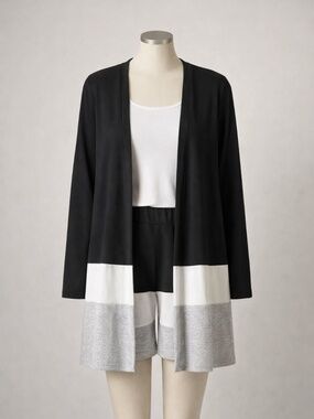 2 Piece Lounge Set Black White Gray Cardigan & Shorts